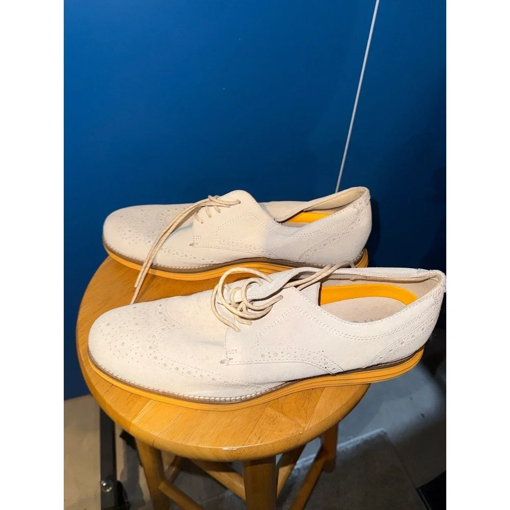 Cole‎ Haan OriginalGrand Wingtip Oxford Beige Suede Yellow Sole Mens 9.5 M